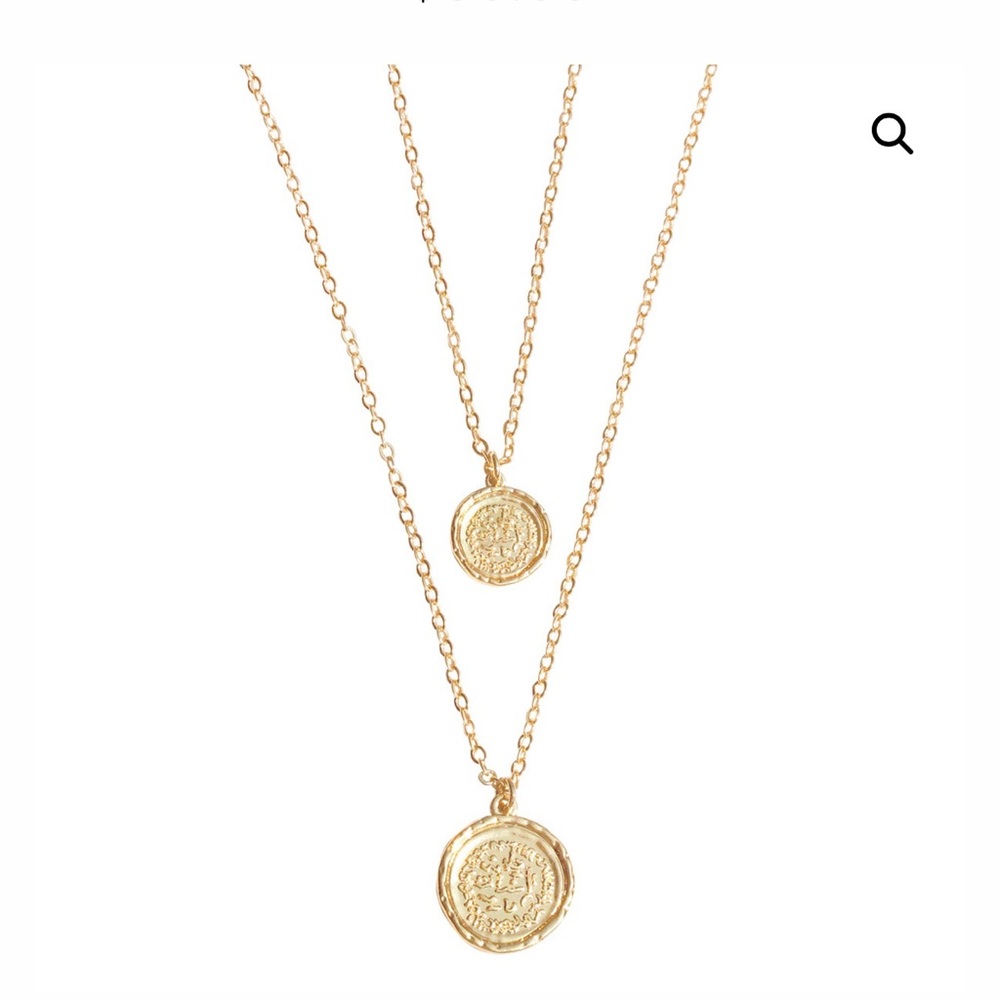 Amber Seats double gold coin layered necklace